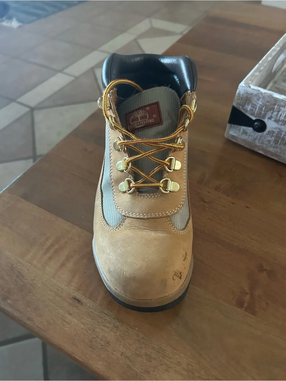 Timberland Wheat Leather Hiking Boot with Black Collar and Gold Hardware
